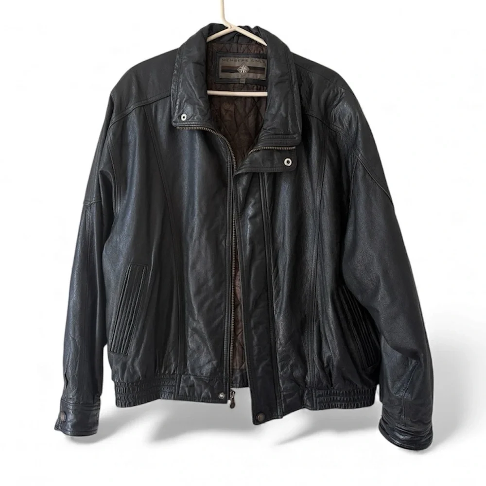 Members Only Men’s XL Black Leather Bomber Jacket  XL